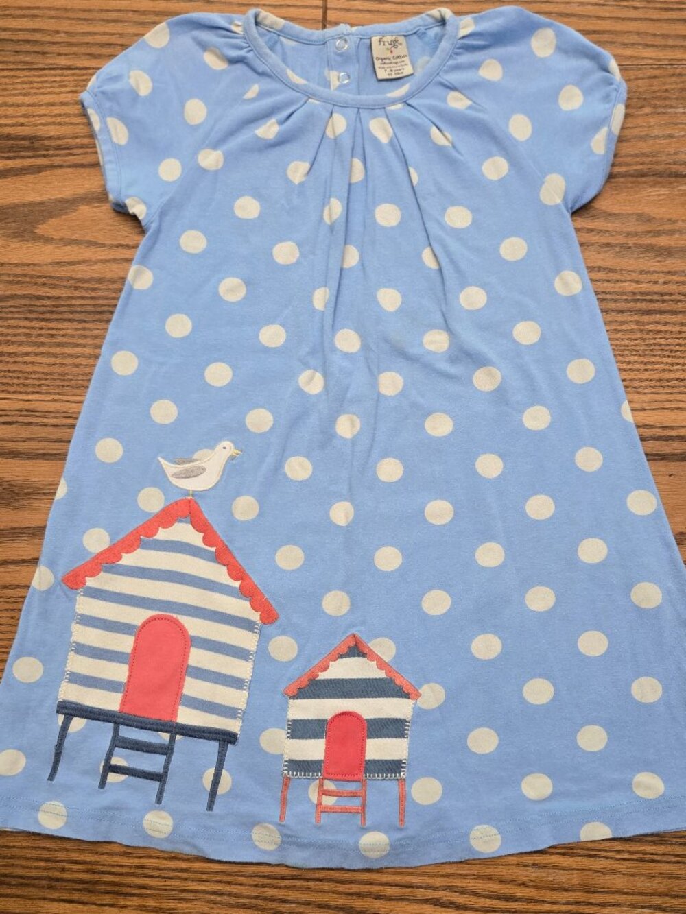 Frugi Beach House Hut Bird Pocka Dot Dress - Size 7-8 - Jersey Summer Girls